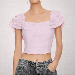 NWT Free People Thank you Very Sweetly Ruffle Smocked Crop Top Lilac M